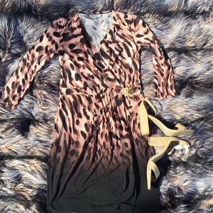 Jennifer Lopez Leopard Print Faux Wrap Dress